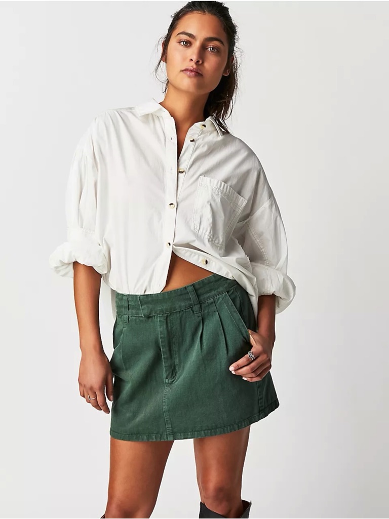 Free People Dahlia Denim Mini Skirt Black Forest Green 2 Ob1703976